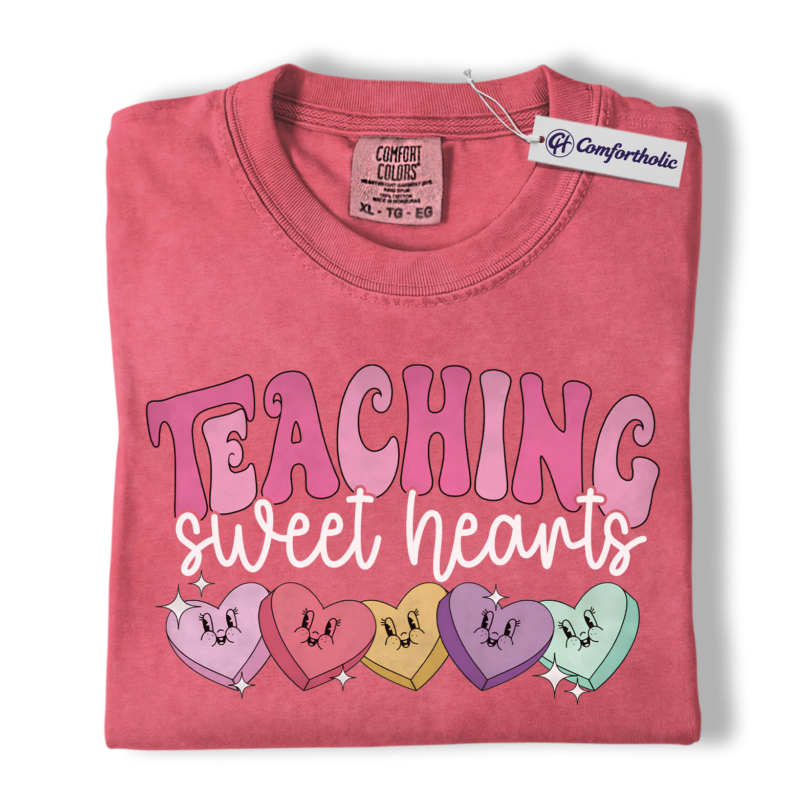 Teaching Sweethearts Shirt, Teacher Valentine Candy Heart Graphic Tee, Cute Classroom Valentine T-Shirt, Valentine’s Day Gift for Teachers, Comfort Colors Shirt - Image 9