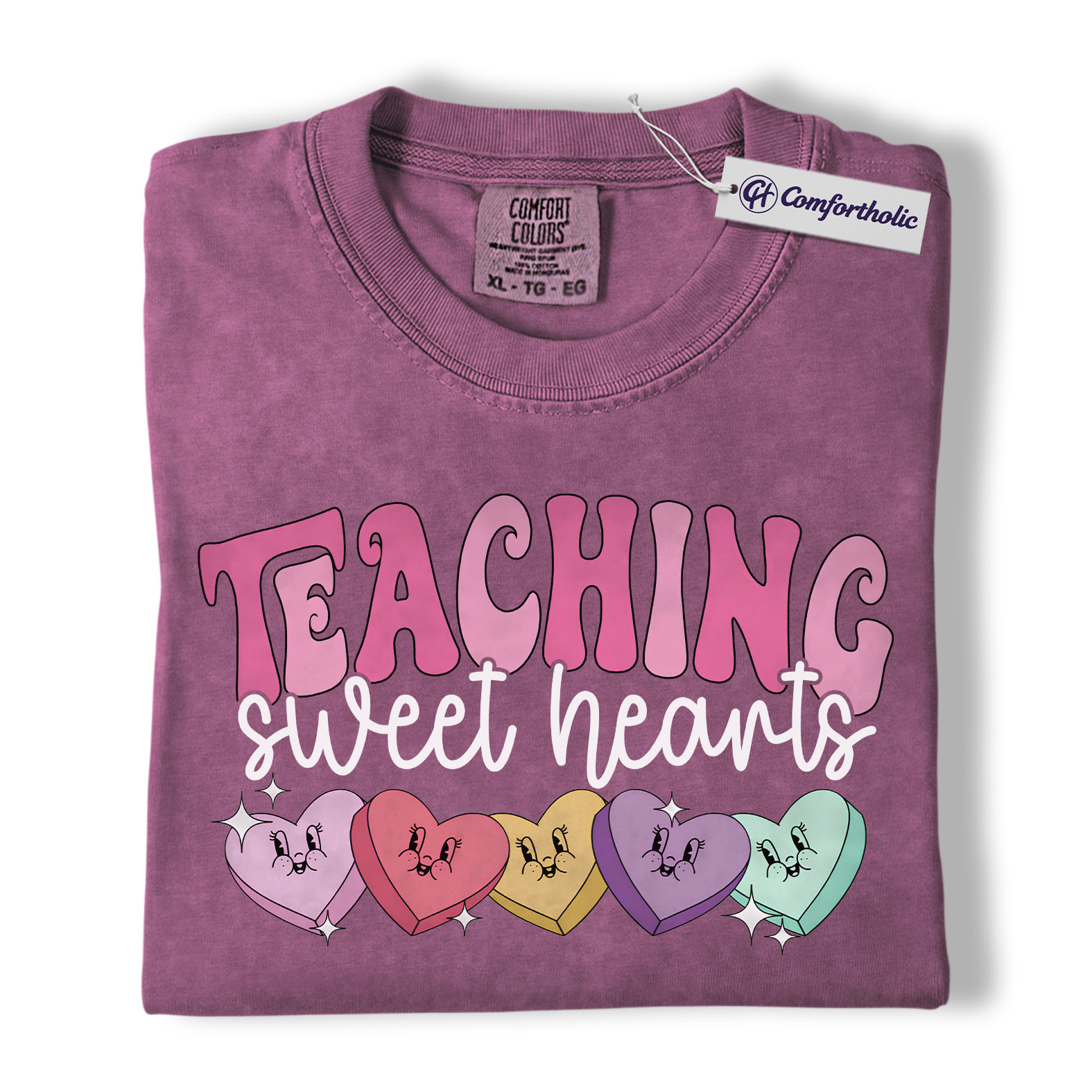 Teaching Sweethearts Shirt, Teacher Valentine Candy Heart Graphic Tee, Cute Classroom Valentine T-Shirt, Valentine’s Day Gift for Teachers, Comfort Colors Shirt - Image 15