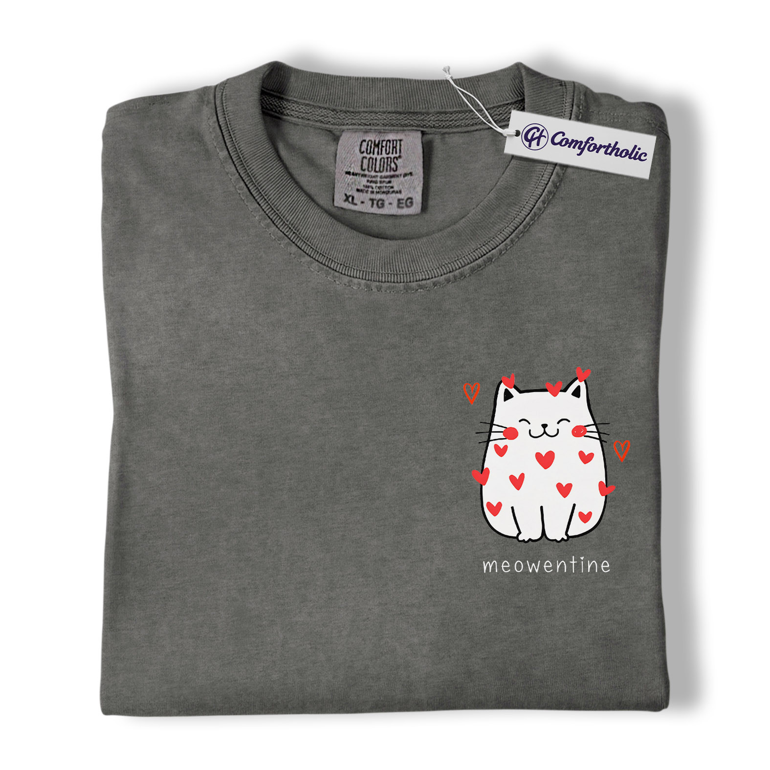 Meowentine Cat Shirt, Cute Valentine Kitty Graphic Tee, Minimal Aesthetic Cat Lover T-Shirt, Sweet Gift for Cat Moms, Comfort Colors Shirt - Image 4