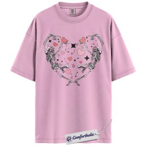Skeleton Heart Shirt, Spooky Cute Valentine Graphic Tee, Pink Aesthetic Gothic T-Shirt, Trendy Alt Style Gift for Her, Comfort Colors Shirt