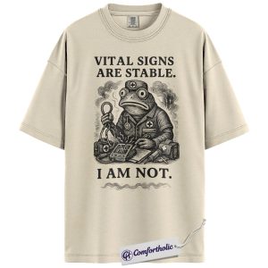 Vital Signs Are Stable Shirt, Funny Nurse Humor Graphic Tee, Vintage Frog Medical T-Shirt, Healthcare Worker Gift for Nurses, Comfort Colors Shirt