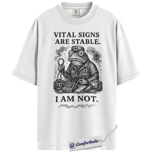 Alternative view of Vital Signs Are Stable Shirt, Funny Nurse Humor Graphic Tee, Vintage Frog Medical T-Shirt, Healthcare Worker Gift for Nurses, Comfort Colors Shirt