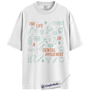 Alternative view of Dental Hygienist Life Shirt, Doodle Dental Tools Graphic Tee, Cute RDH & Dental Assistant Work T-Shirt, Gift for Dental Hygienists & Students, Comfort Colors Shirt