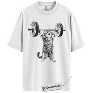 Alternative view of Cat Weightlifting Shirt, Funny Cat Gym Graphic Tee, Workout Fitness Cat T-Shirt, Cute Gift for Cat and Gym Lovers, Comfort Colors Shirt