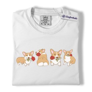 Alternative view of Corgi Valentine Shirt, Cute Corgi Rose Graphic T-Shirt, Dog Lover Illustration Tee, Valentine Gift for Corgi Lovers, Comfort Colors Shirt