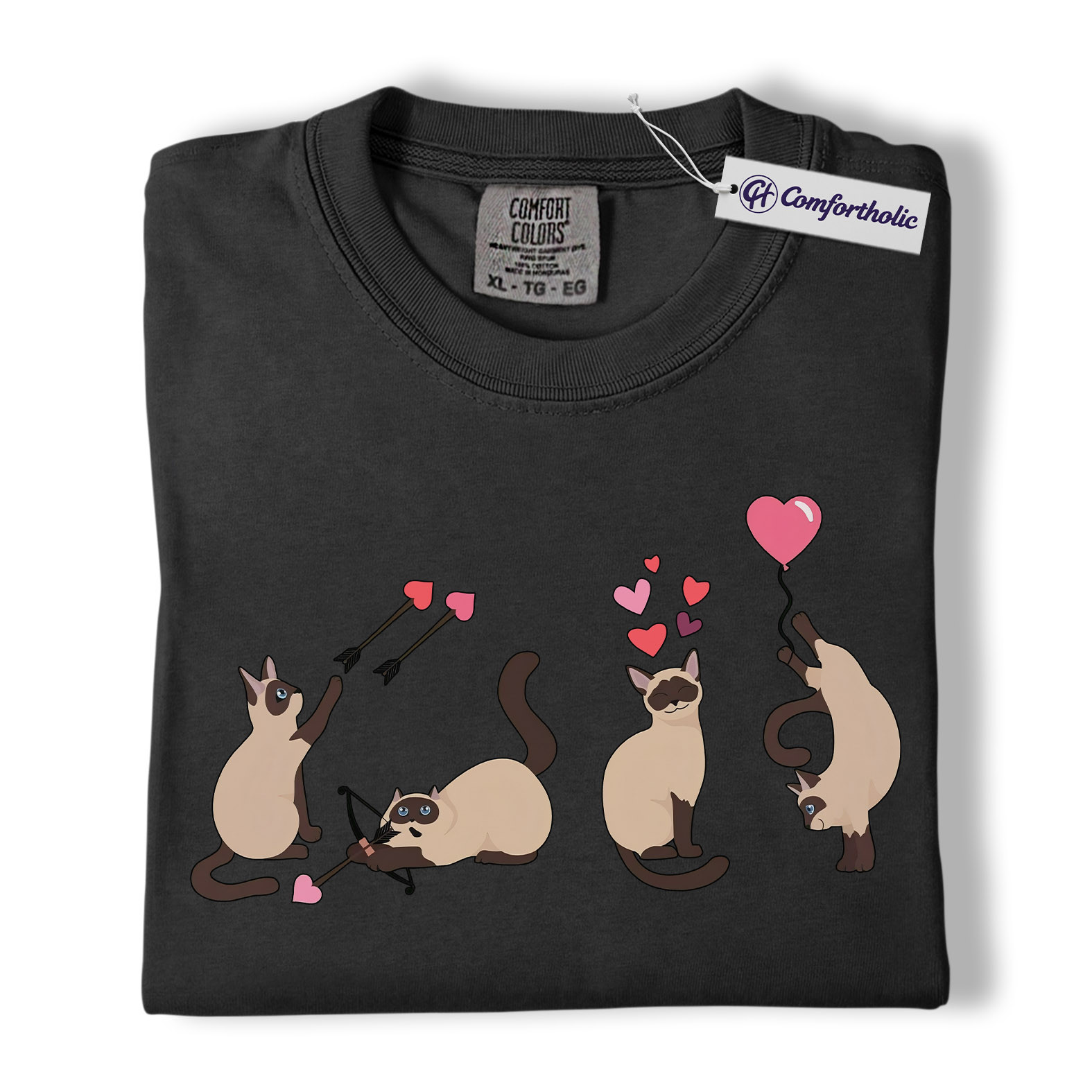 Siamese Cat Valentine Shirt, Cute Cupid Siamese Cat Graphic T-Shirt, Love Illustration Tee, Gift for Cat Lovers, Comfort Colors Shirt - Image 3