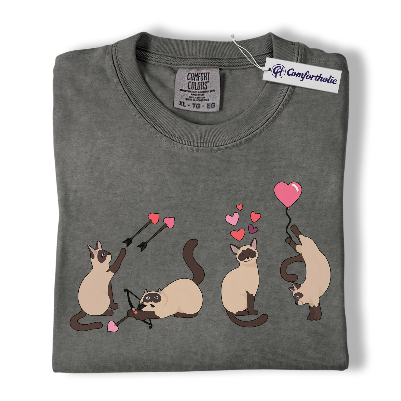 Siamese Cat Valentine Shirt, Cute Cupid Siamese Cat Graphic T-Shirt, Love Illustration Tee, Gift for Cat Lovers, Comfort Colors Shirt - Image 4