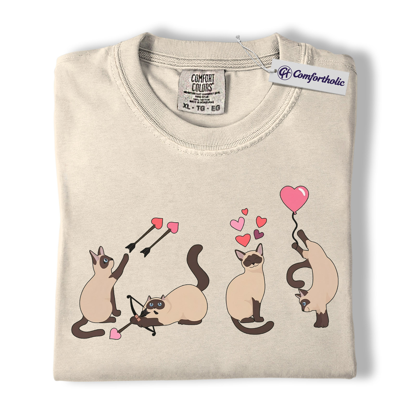 Siamese Cat Valentine Shirt, Cute Cupid Siamese Cat Graphic T-Shirt, Love Illustration Tee, Gift for Cat Lovers, Comfort Colors Shirt - Image 5