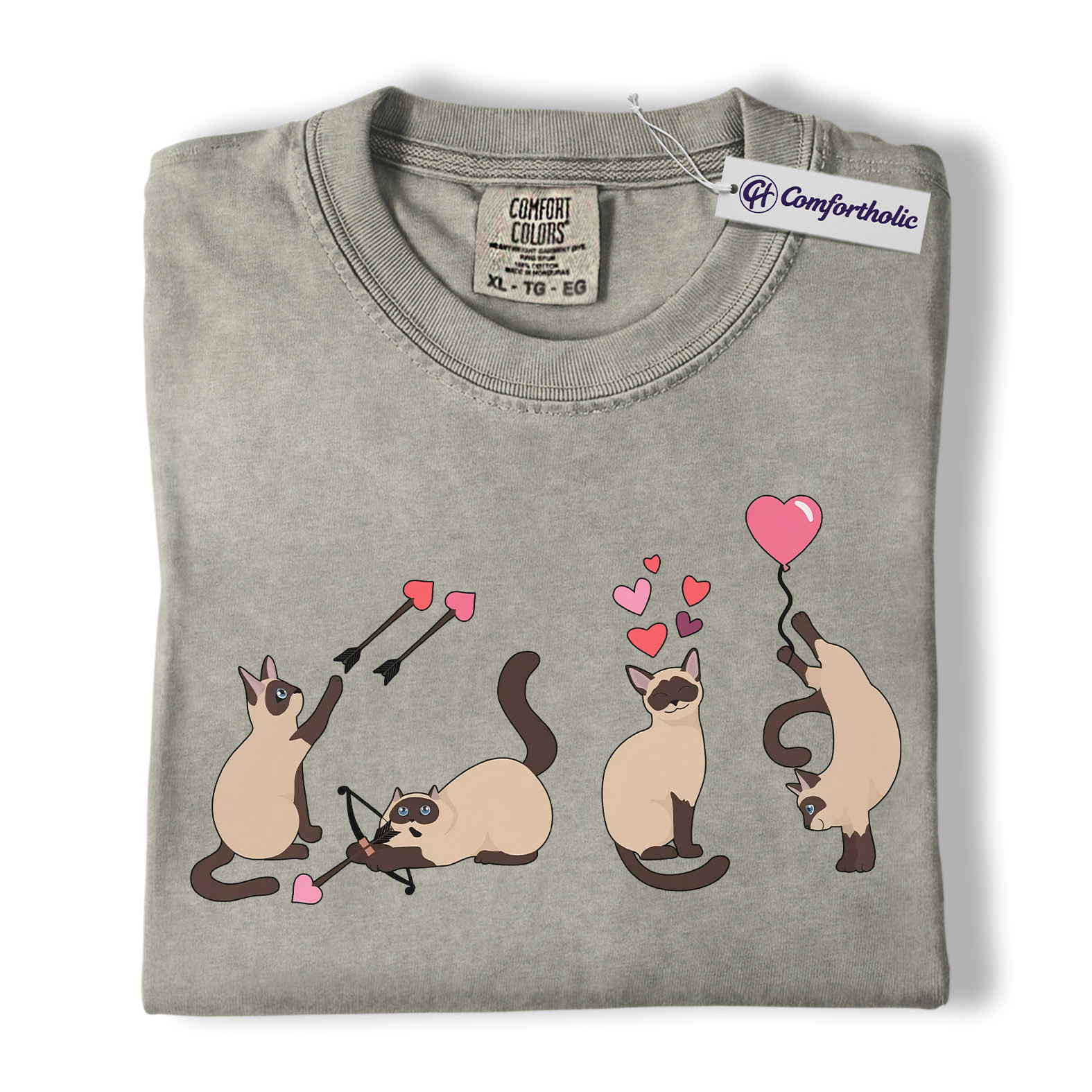 Siamese Cat Valentine Shirt, Cute Cupid Siamese Cat Graphic T-Shirt, Love Illustration Tee, Gift for Cat Lovers, Comfort Colors Shirt - Image 7