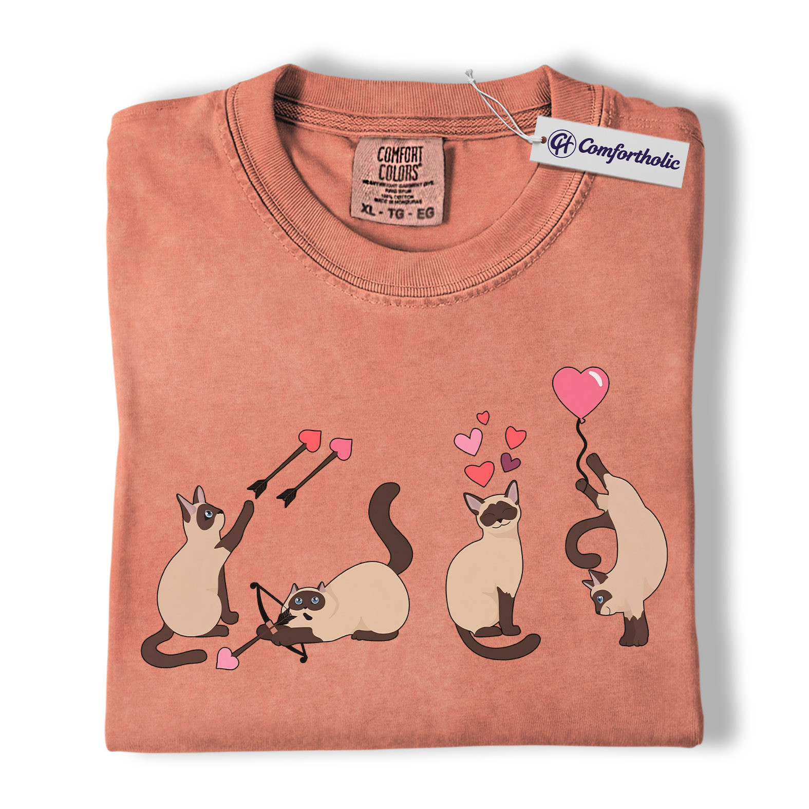 Siamese Cat Valentine Shirt, Cute Cupid Siamese Cat Graphic T-Shirt, Love Illustration Tee, Gift for Cat Lovers, Comfort Colors Shirt