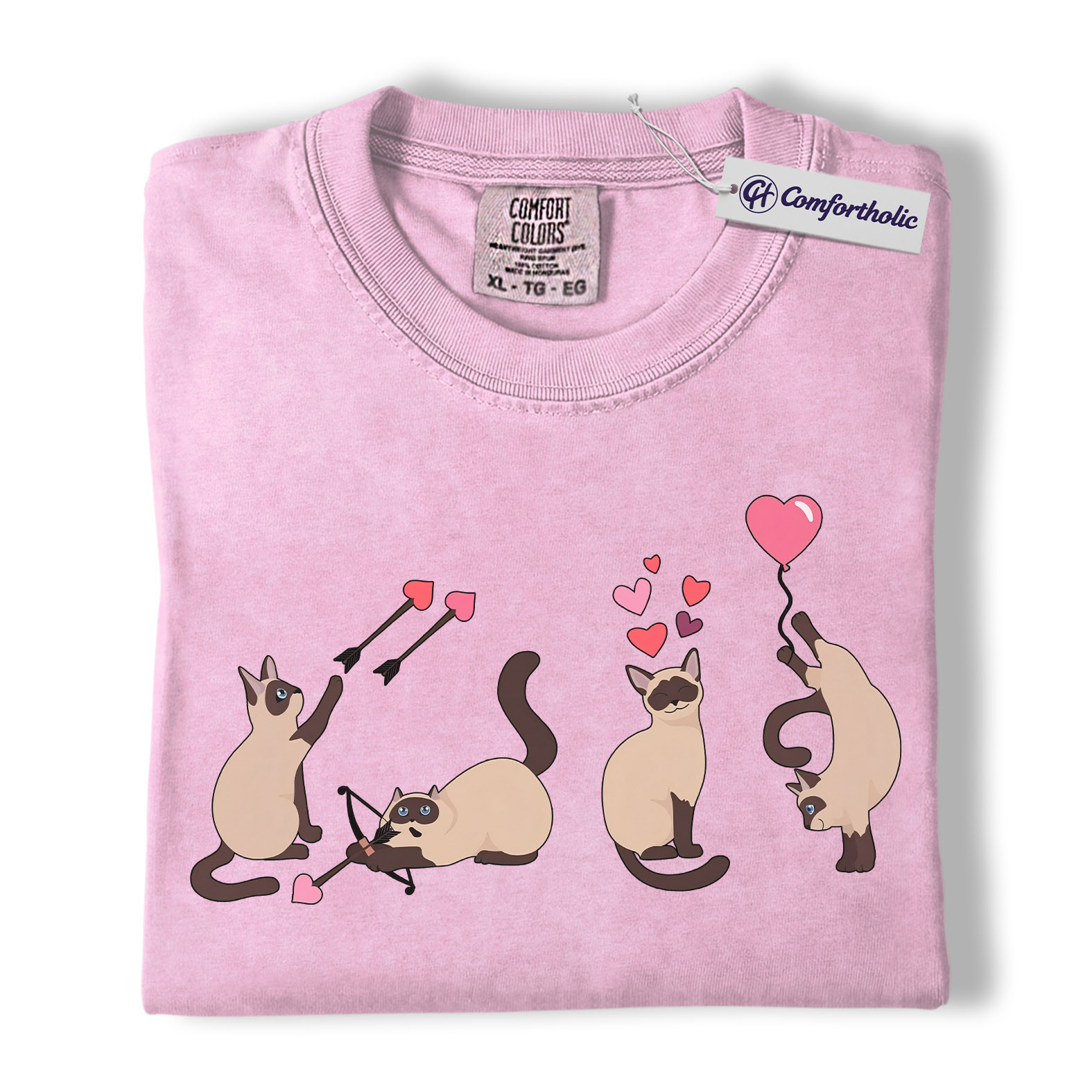 Siamese Cat Valentine Shirt, Cute Cupid Siamese Cat Graphic T-Shirt, Love Illustration Tee, Gift for Cat Lovers, Comfort Colors Shirt - Image 8