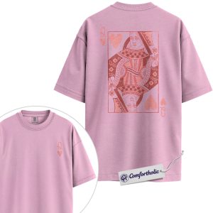 Playing Card Queen Shirt, Queen of Hearts Graphic T-Shirt, Vintage Pink Aesthetic Tee, Valentine Gift for Women, Comfort Colors Shirt 2-Sided