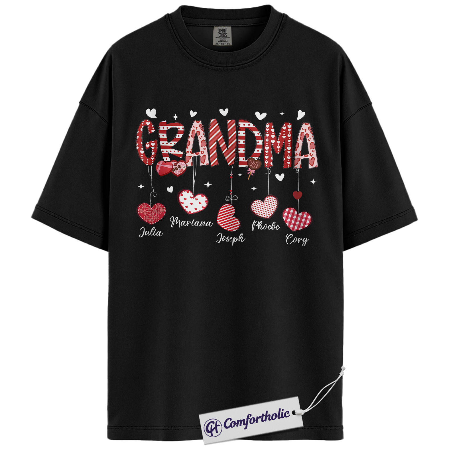 Personalized Grandma Valentine Shirt, Custom Heart Graphic Tee with Grandkids’ Names, Family T-Shirt, Gift for Grandma, Comfort Colors Shirt - Image 3