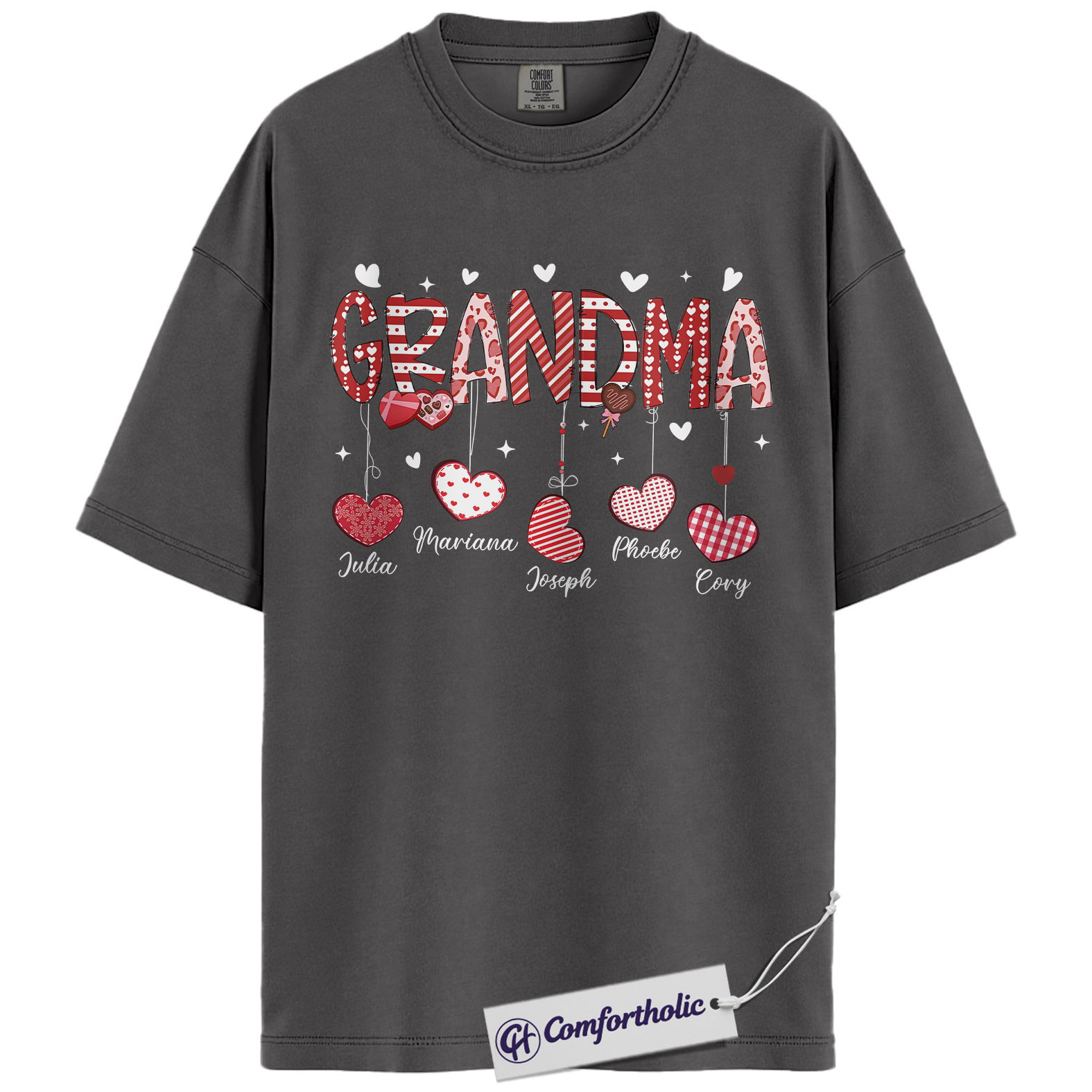 Personalized Grandma Valentine Shirt, Custom Heart Graphic Tee with Grandkids’ Names, Family T-Shirt, Gift for Grandma, Comfort Colors Shirt - Image 4