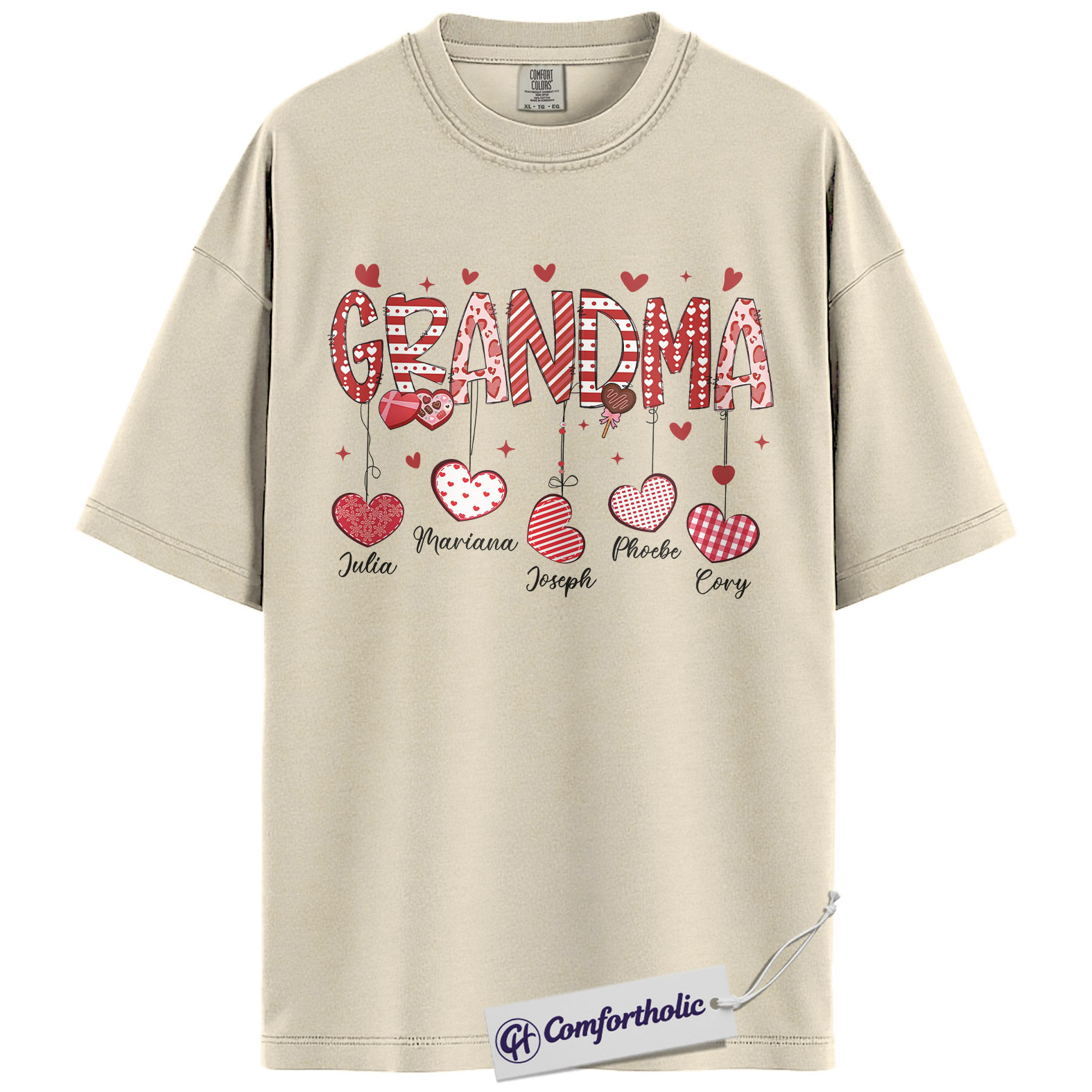Personalized Grandma Valentine Shirt, Custom Heart Graphic Tee with Grandkids’ Names, Family T-Shirt, Gift for Grandma, Comfort Colors Shirt - Image 5