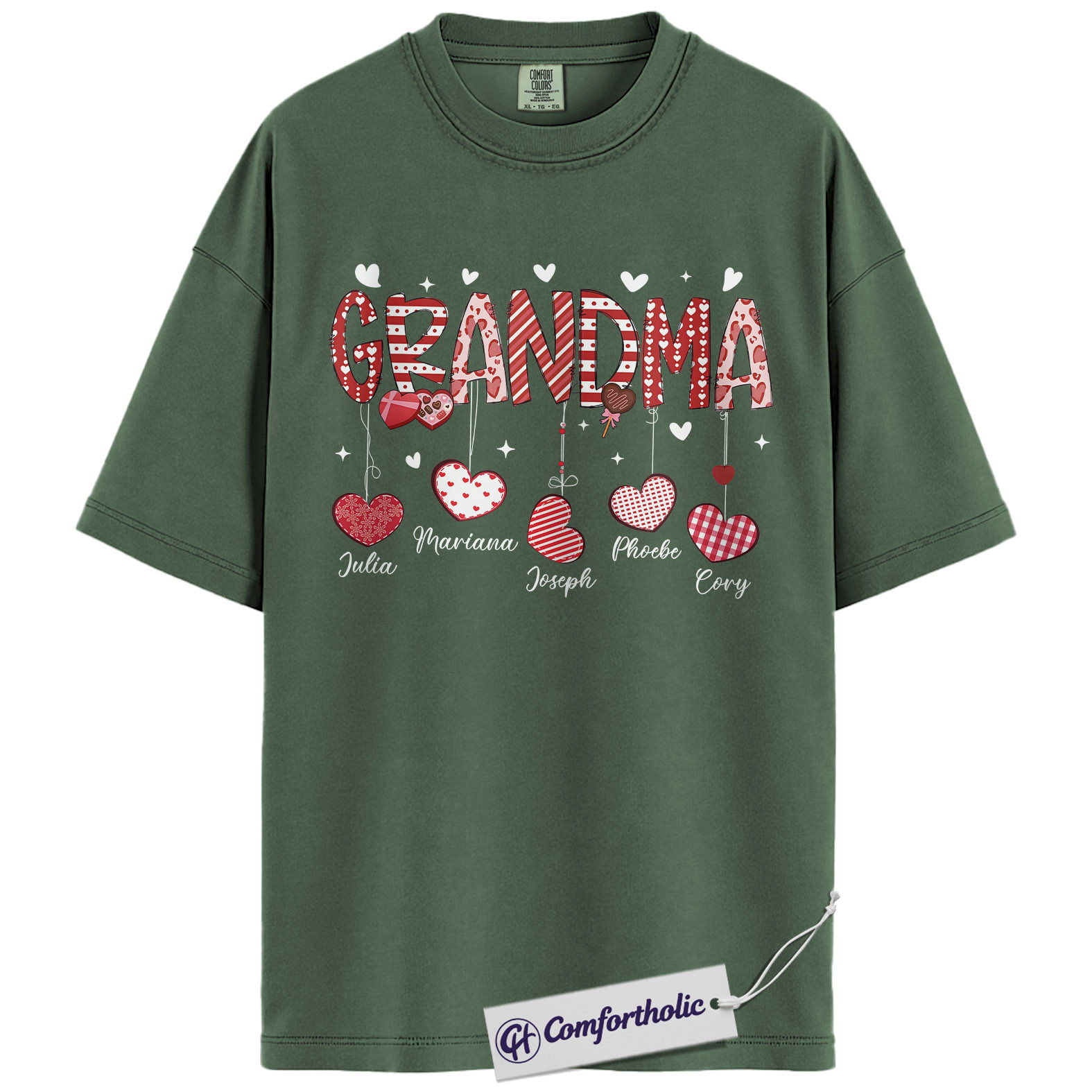 Personalized Grandma Valentine Shirt, Custom Heart Graphic Tee with Grandkids’ Names, Family T-Shirt, Gift for Grandma, Comfort Colors Shirt - Image 6