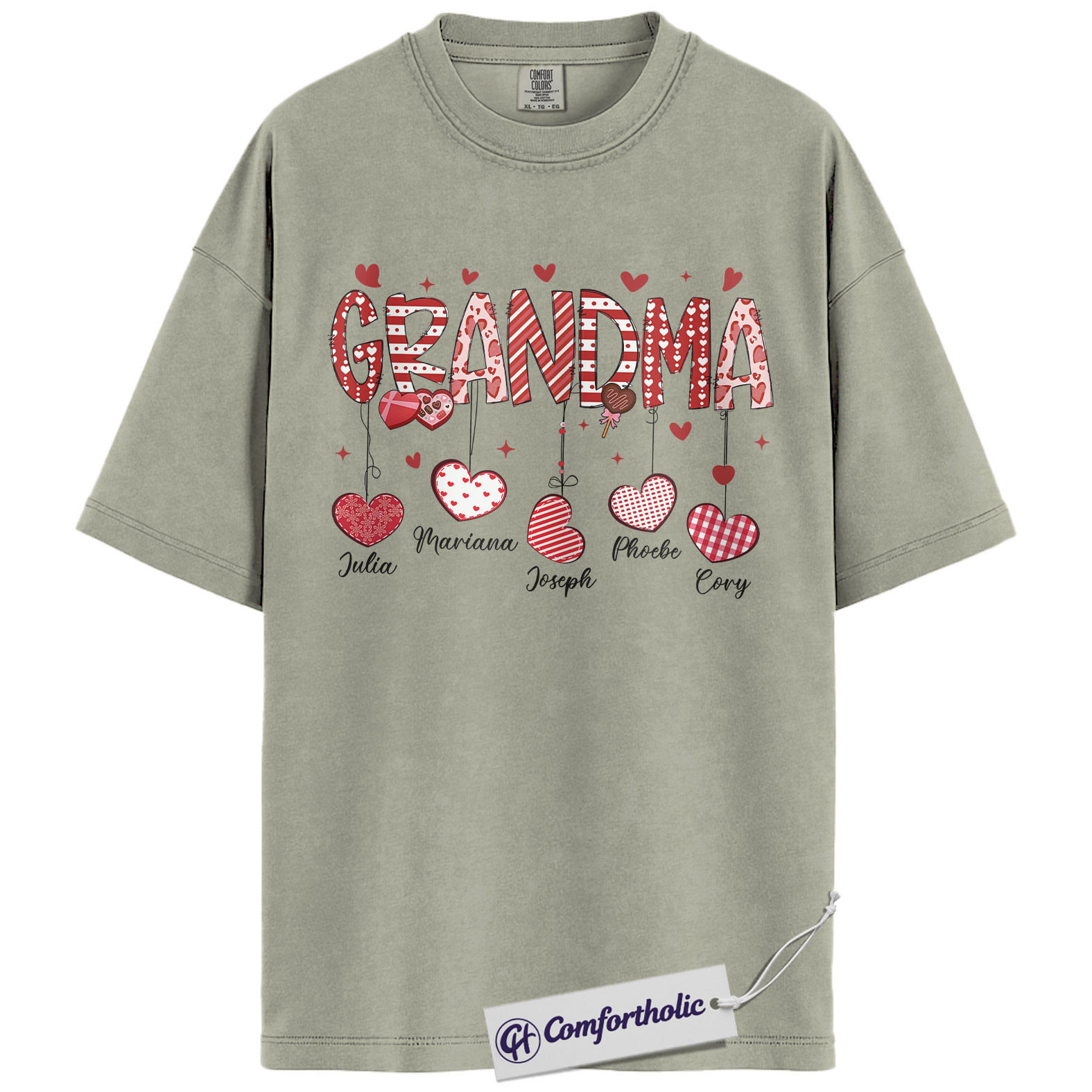 Personalized Grandma Valentine Shirt, Custom Heart Graphic Tee with Grandkids’ Names, Family T-Shirt, Gift for Grandma, Comfort Colors Shirt - Image 7