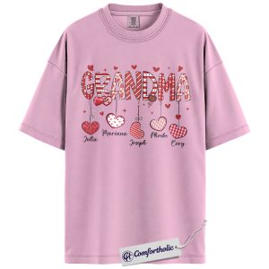Personalized Grandma Valentine Shirt, Custom Heart Graphic Tee with Grandkids’ Names, Family T-Shirt, Gift for Grandma, Comfort Colors Shirt