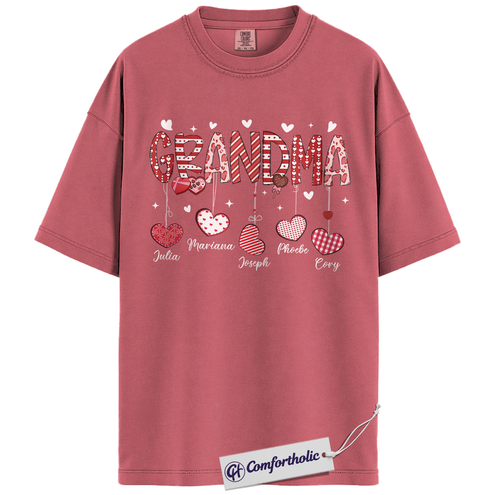 Personalized Grandma Valentine Shirt, Custom Heart Graphic Tee with Grandkids’ Names, Family T-Shirt, Gift for Grandma, Comfort Colors Shirt - Image 9