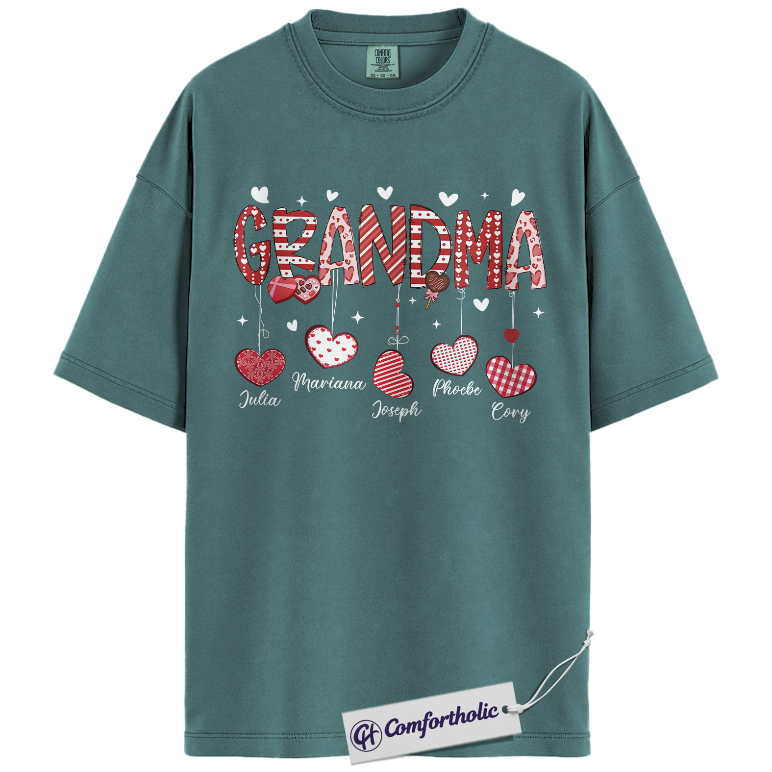 Personalized Grandma Valentine Shirt, Custom Heart Graphic Tee with Grandkids’ Names, Family T-Shirt, Gift for Grandma, Comfort Colors Shirt - Image 11
