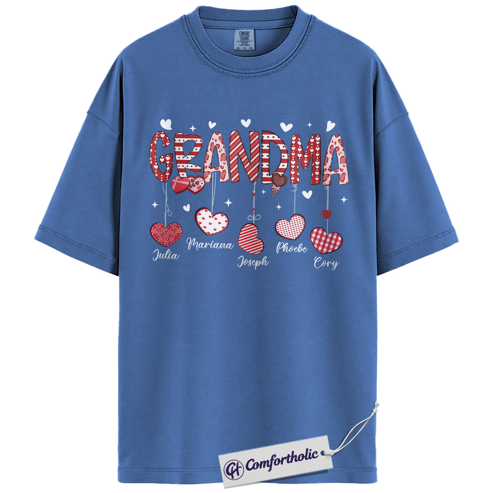 Personalized Grandma Valentine Shirt, Custom Heart Graphic Tee with Grandkids’ Names, Family T-Shirt, Gift for Grandma, Comfort Colors Shirt - Image 12