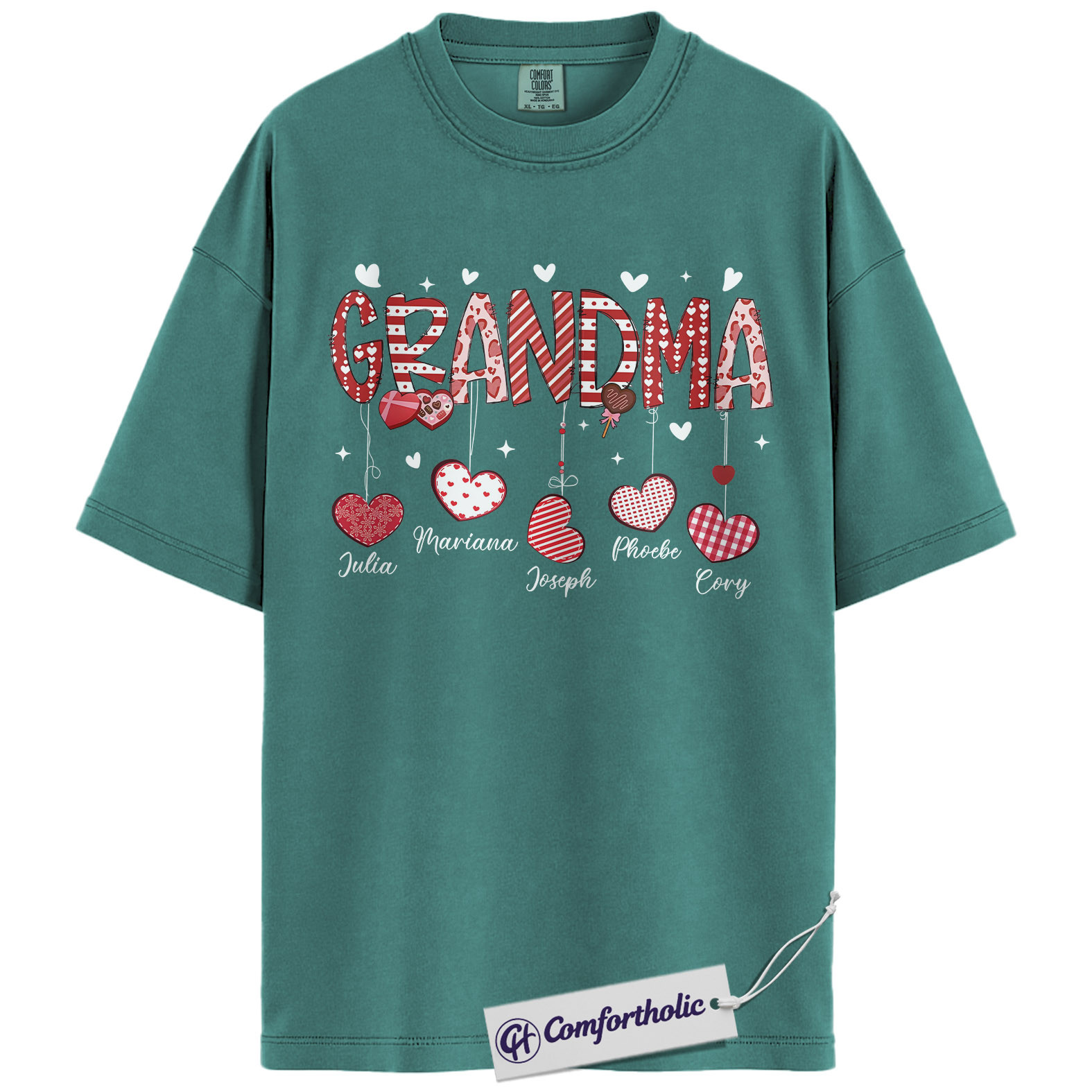 Personalized Grandma Valentine Shirt, Custom Heart Graphic Tee with Grandkids’ Names, Family T-Shirt, Gift for Grandma, Comfort Colors Shirt - Image 13