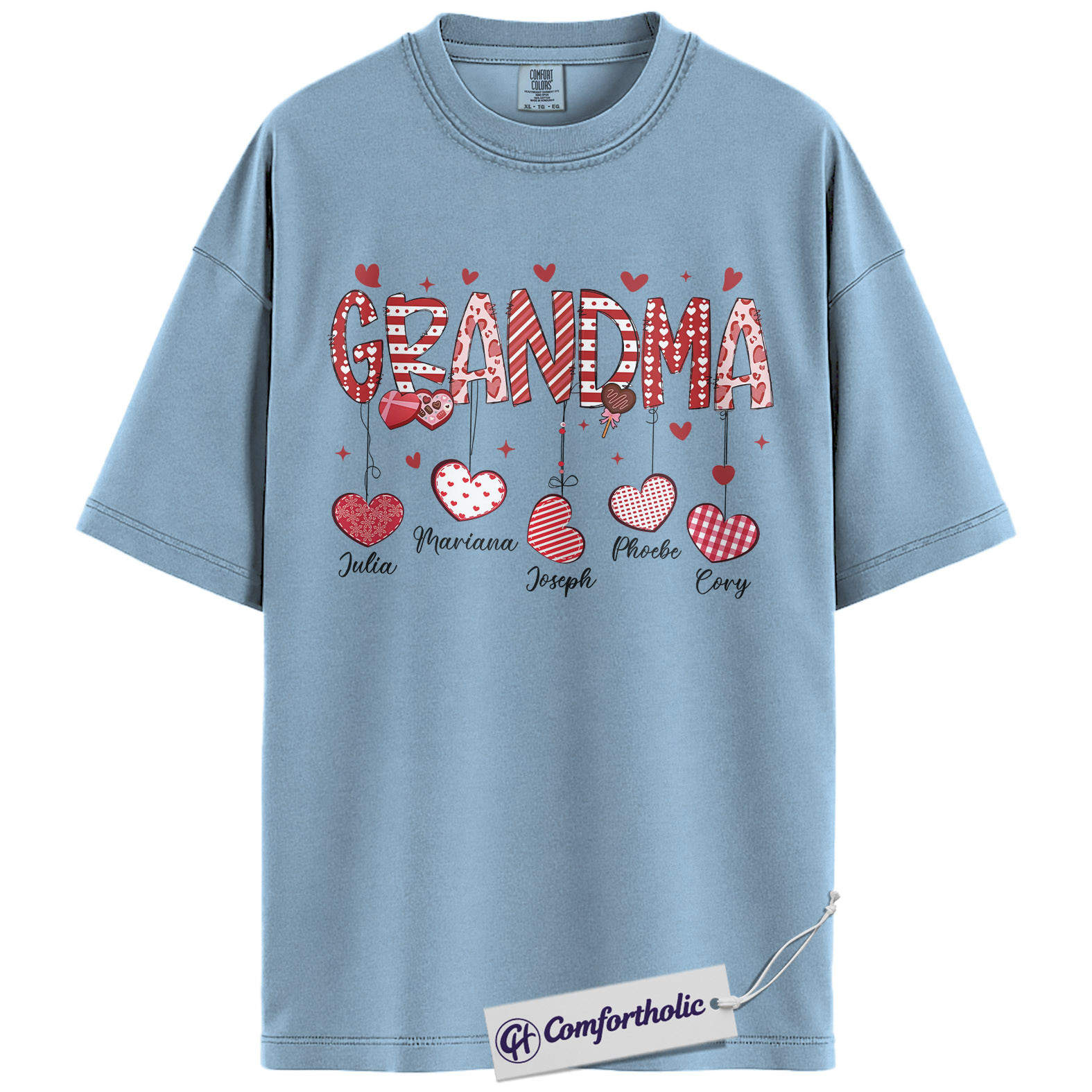 Personalized Grandma Valentine Shirt, Custom Heart Graphic Tee with Grandkids’ Names, Family T-Shirt, Gift for Grandma, Comfort Colors Shirt - Image 14