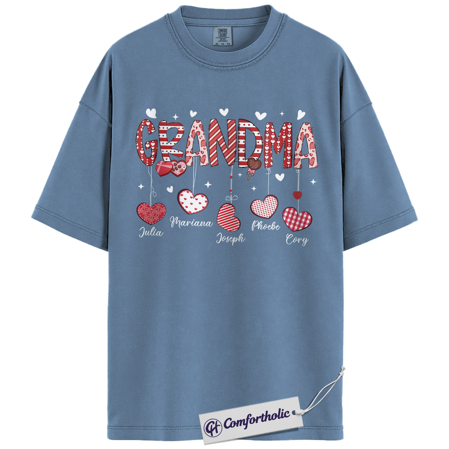 Personalized Grandma Valentine Shirt, Custom Heart Graphic Tee with Grandkids’ Names, Family T-Shirt, Gift for Grandma, Comfort Colors Shirt - Image 17
