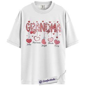 Alternative view of Personalized Grandma Valentine Shirt, Custom Heart Graphic Tee with Grandkids’ Names, Family T-Shirt, Gift for Grandma, Comfort Colors Shirt