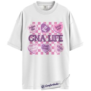 Alternative view of CNA Life Shirt, CNA Valentine Candy Heart Graphic T-Shirt, Cute Healthcare Worker Tee, Valentine's Day Gift for Nursing Assistants, Comfort Colors Shirt