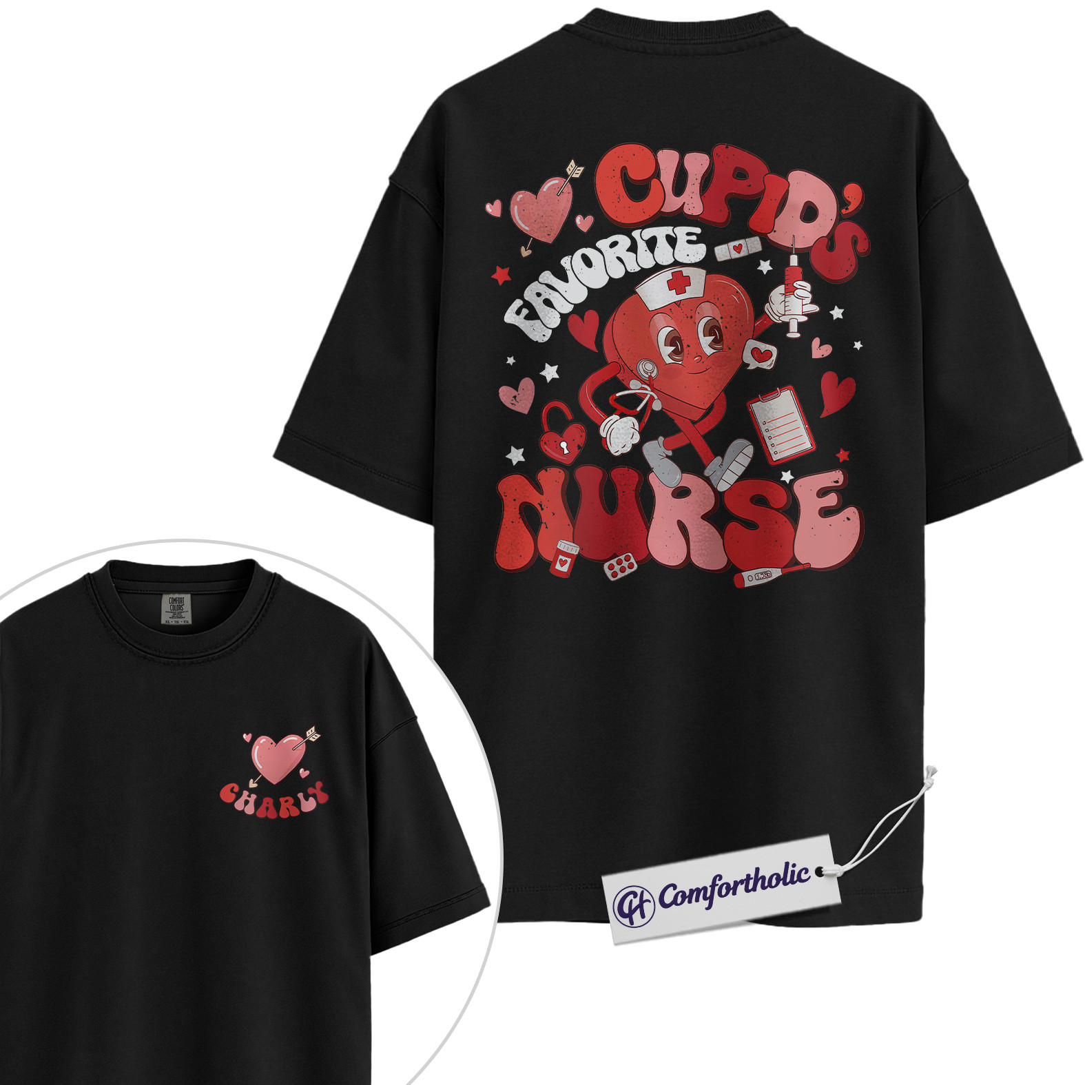 Personalized Cupid’s Favorite Nurse Shirt, Cute Nurse Valentine Graphic Tee, Custom Name Medical Worker T-Shirt, Valentine’s Day Gift for Healthcare Workers, Comfort Colors Shirt - Image 3