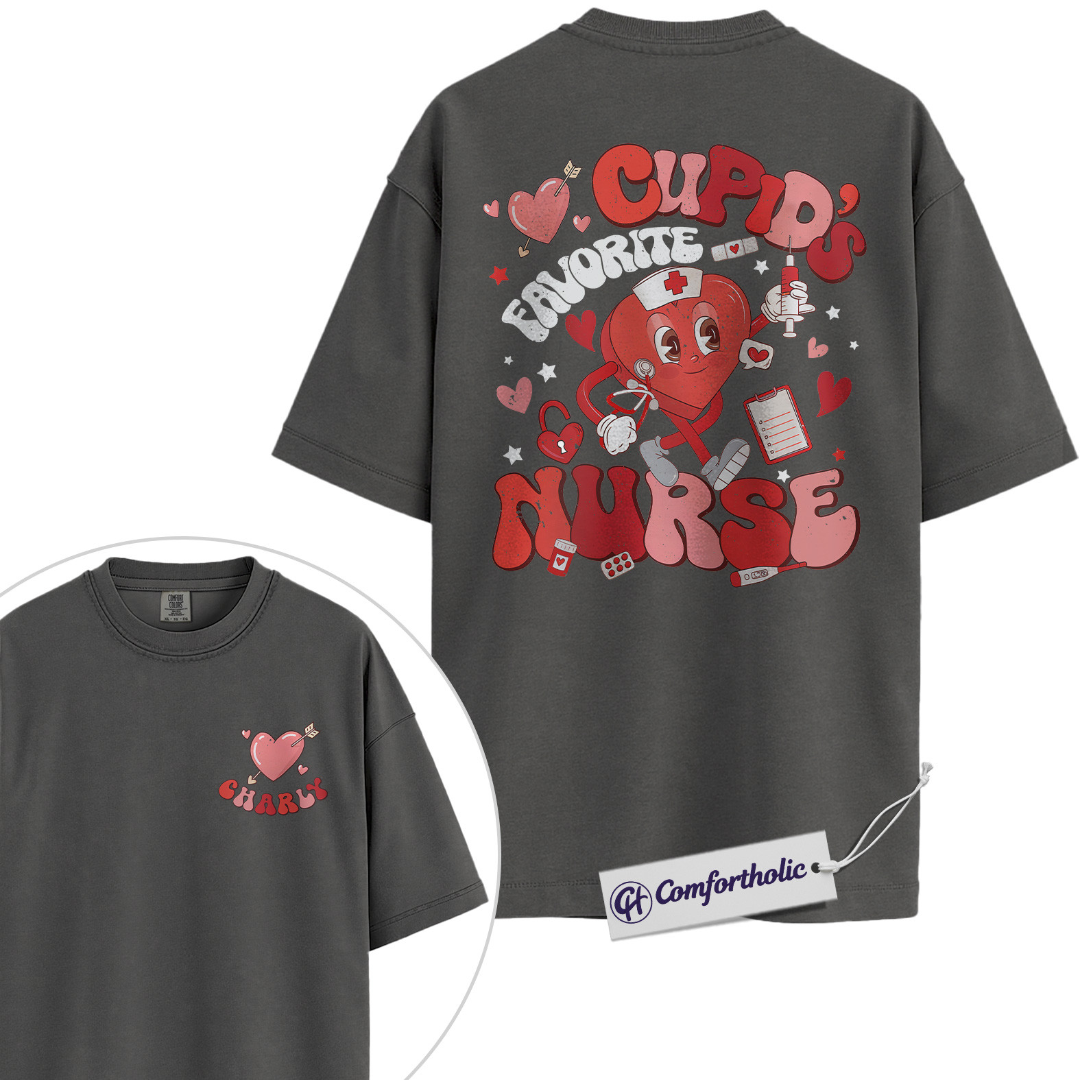 Personalized Cupid’s Favorite Nurse Shirt, Cute Nurse Valentine Graphic Tee, Custom Name Medical Worker T-Shirt, Valentine’s Day Gift for Healthcare Workers, Comfort Colors Shirt - Image 4