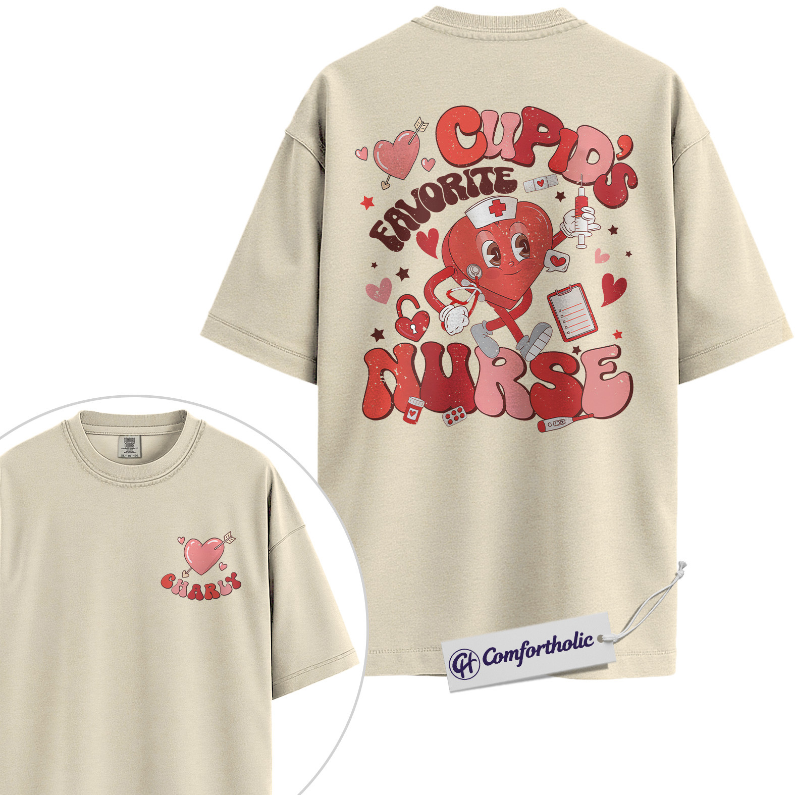 Personalized Cupid’s Favorite Nurse Shirt, Cute Nurse Valentine Graphic Tee, Custom Name Medical Worker T-Shirt, Valentine’s Day Gift for Healthcare Workers, Comfort Colors Shirt - Image 5