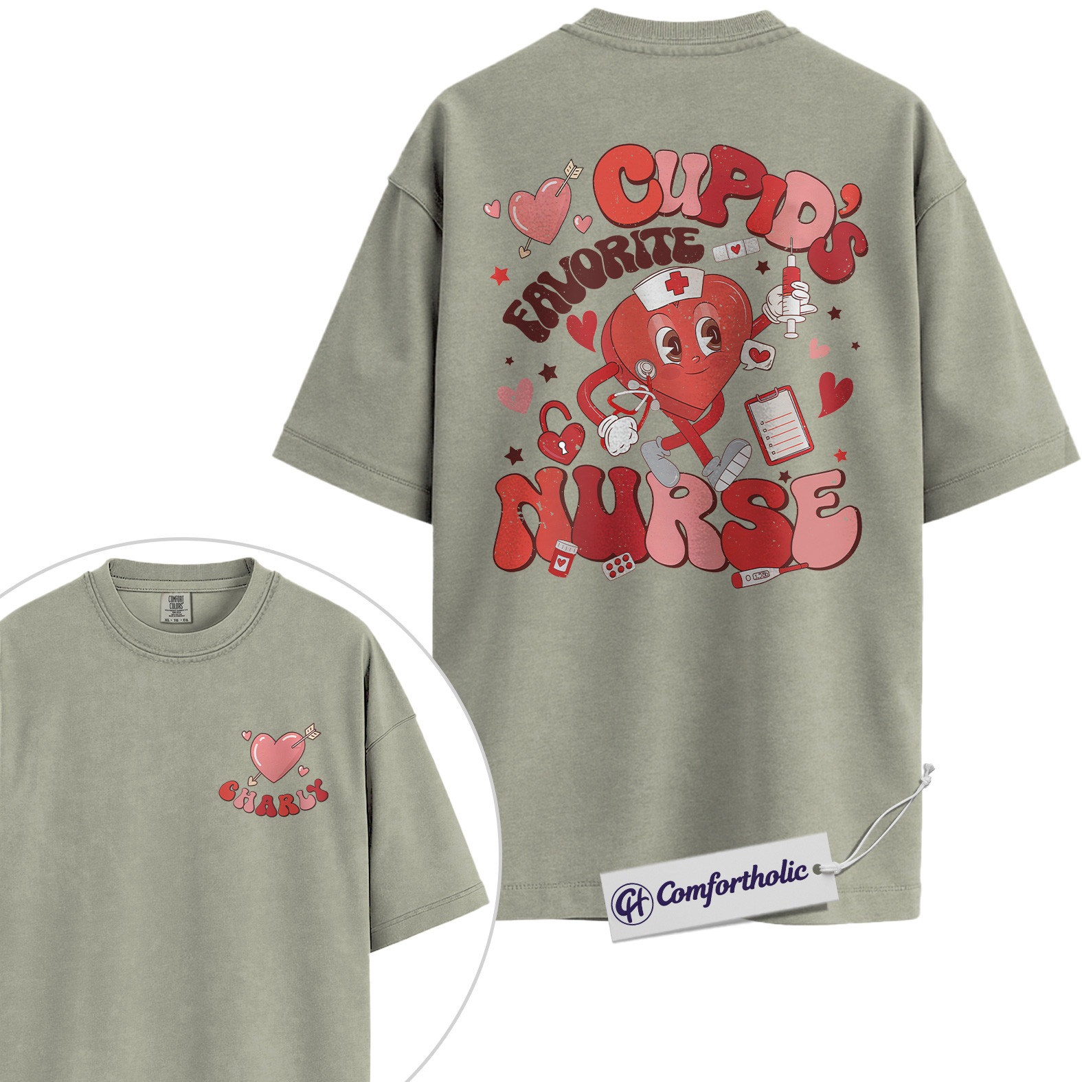 Personalized Cupid’s Favorite Nurse Shirt, Cute Nurse Valentine Graphic Tee, Custom Name Medical Worker T-Shirt, Valentine’s Day Gift for Healthcare Workers, Comfort Colors Shirt - Image 7