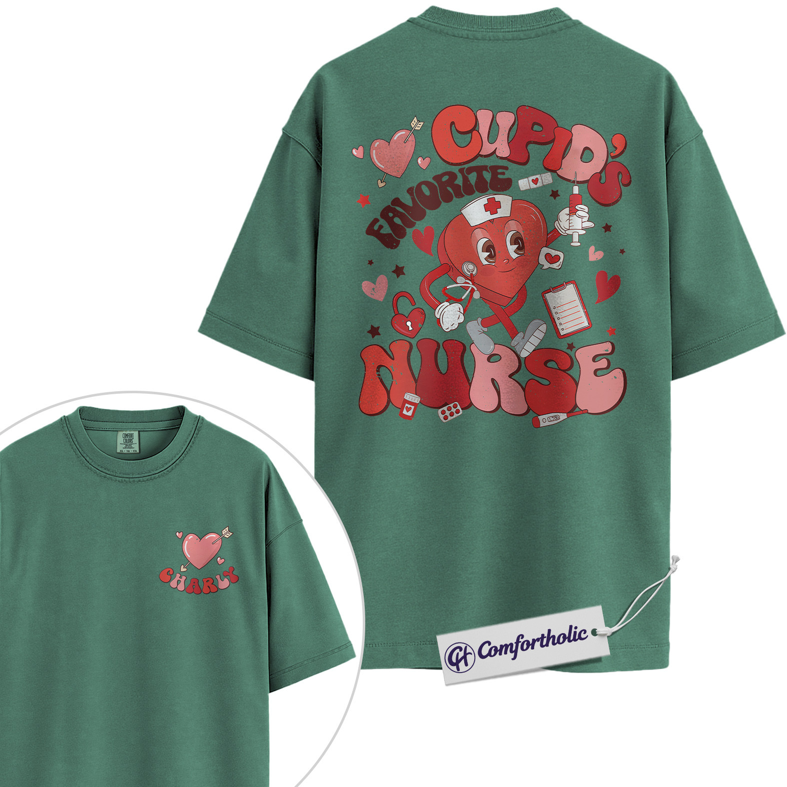 Personalized Cupid’s Favorite Nurse Shirt, Cute Nurse Valentine Graphic Tee, Custom Name Medical Worker T-Shirt, Valentine’s Day Gift for Healthcare Workers, Comfort Colors Shirt - Image 10