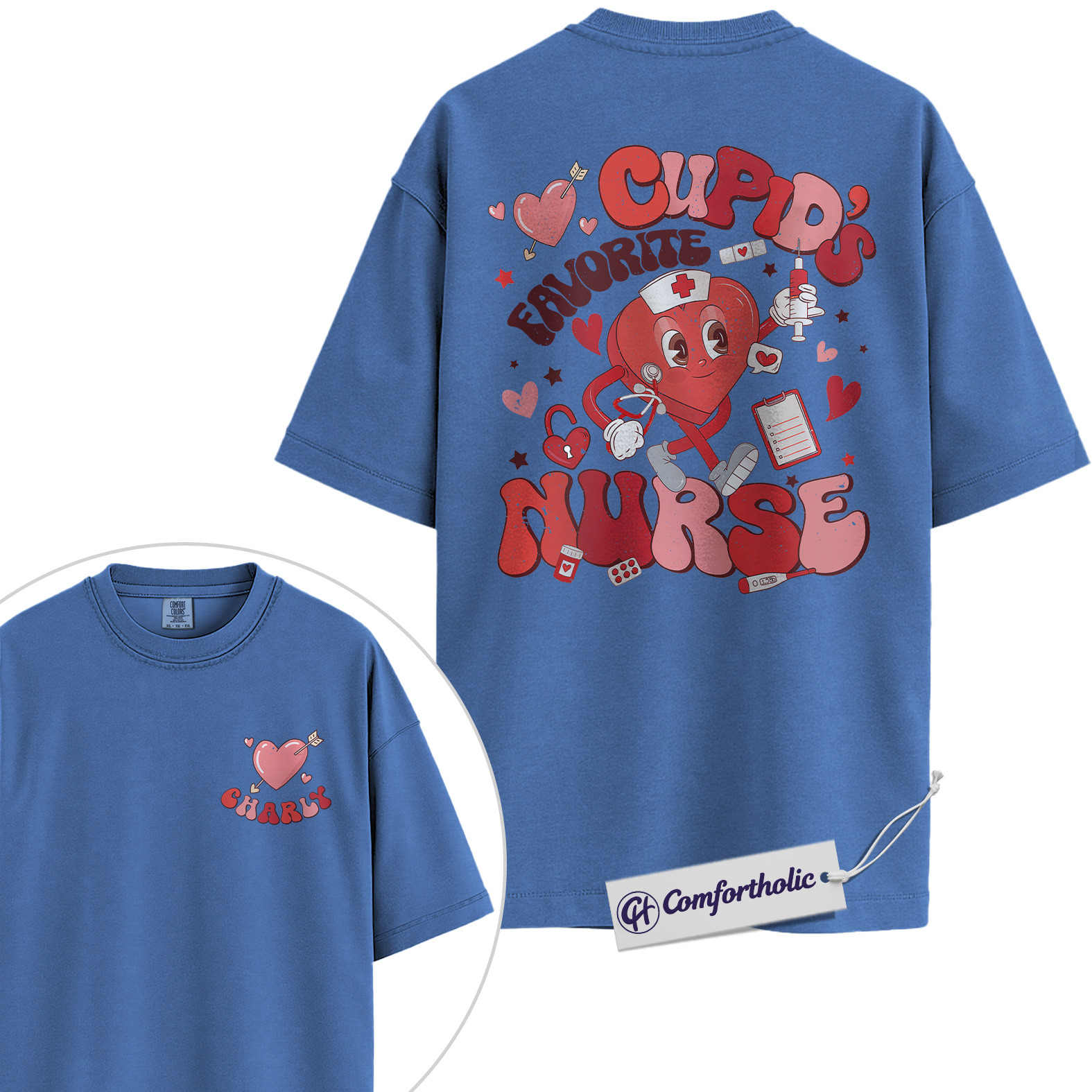 Personalized Cupid’s Favorite Nurse Shirt, Cute Nurse Valentine Graphic Tee, Custom Name Medical Worker T-Shirt, Valentine’s Day Gift for Healthcare Workers, Comfort Colors Shirt - Image 12