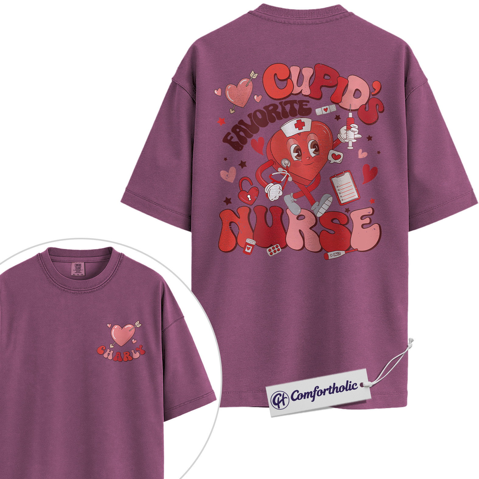 Personalized Cupid’s Favorite Nurse Shirt, Cute Nurse Valentine Graphic Tee, Custom Name Medical Worker T-Shirt, Valentine’s Day Gift for Healthcare Workers, Comfort Colors Shirt - Image 15