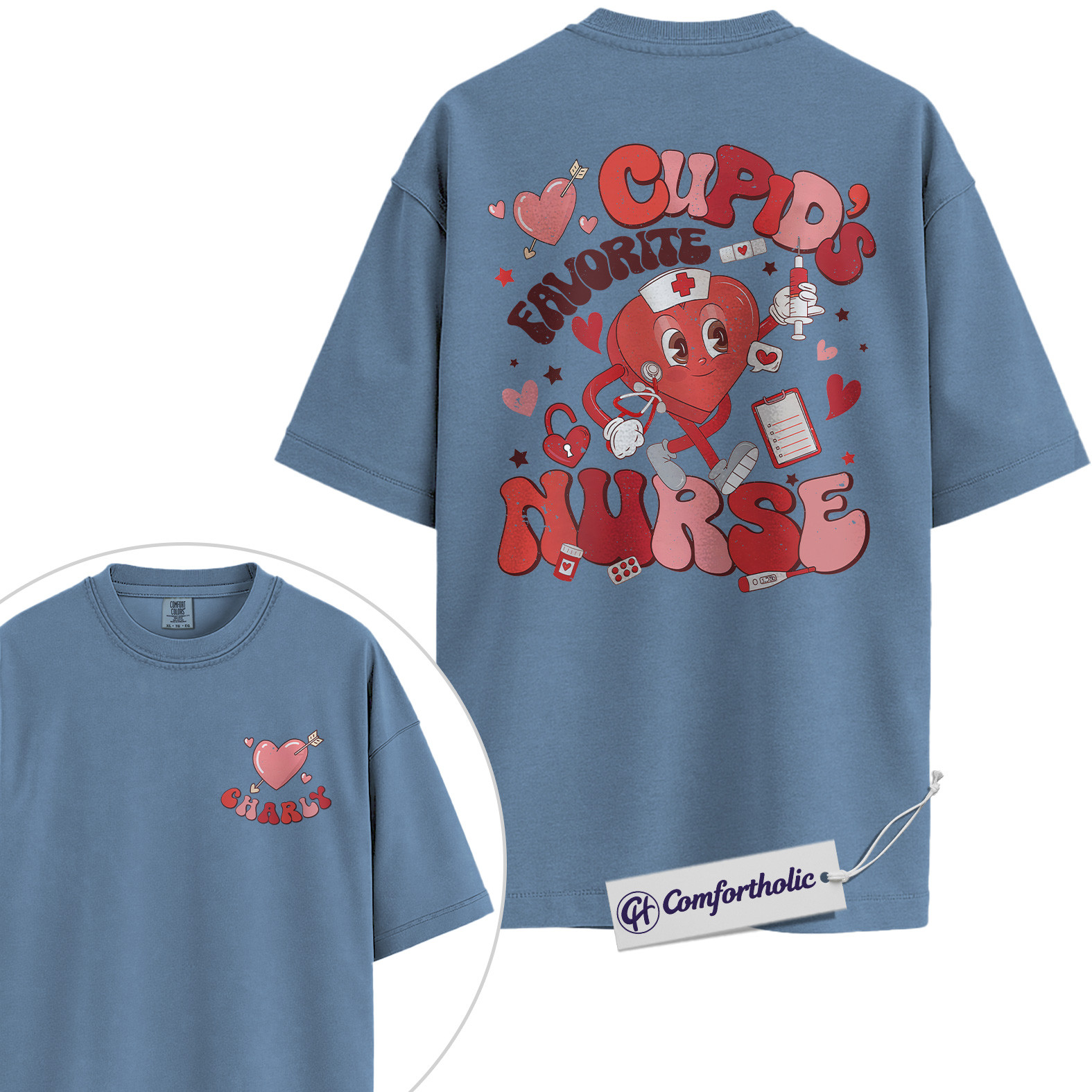Personalized Cupid’s Favorite Nurse Shirt, Cute Nurse Valentine Graphic Tee, Custom Name Medical Worker T-Shirt, Valentine’s Day Gift for Healthcare Workers, Comfort Colors Shirt - Image 17