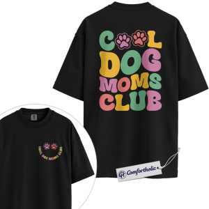 Cool Dog Moms Club Shirt, Retro Paw Print Dog Mom Graphic T-Shirt, Colorful Aesthetic Pet Lover Tee, Gift for Dog Owners, Comfort Colors Shirt