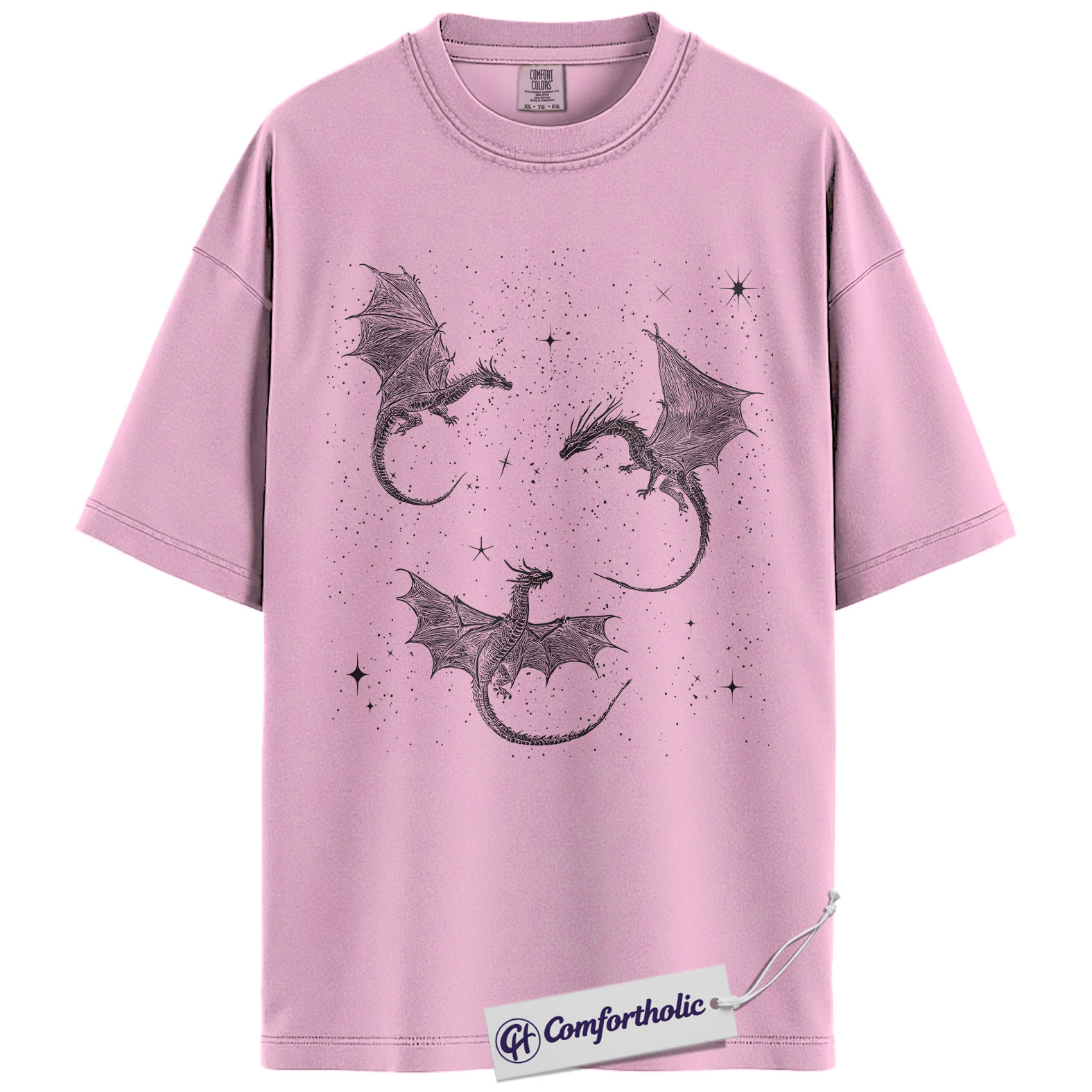 Celestial Dragon Shirt, Fantasy Gold Line Art Graphic Tee, Mythical Dragon Aesthetic T-Shirt, Gift for Fantasy Lovers & Bookish Readers, Comfort Colors Shirt - Image 8