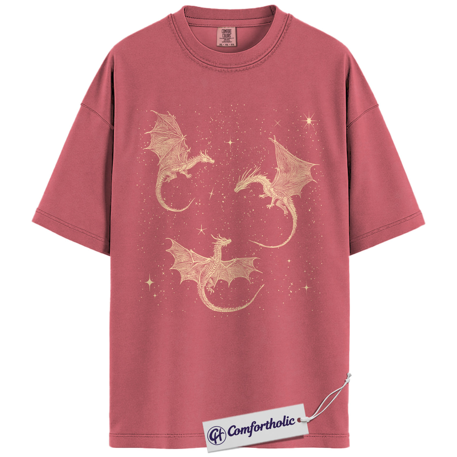 Celestial Dragon Shirt, Fantasy Gold Line Art Graphic Tee, Mythical Dragon Aesthetic T-Shirt, Gift for Fantasy Lovers & Bookish Readers, Comfort Colors Shirt - Image 9