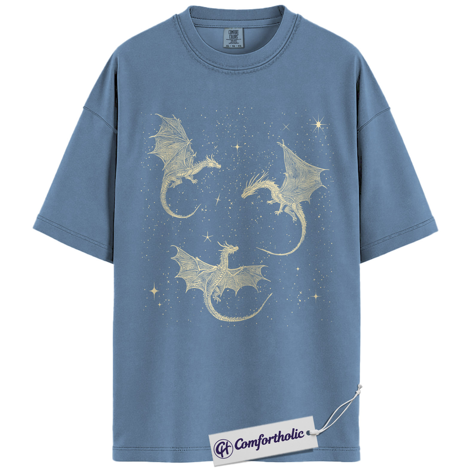 Celestial Dragon Shirt, Fantasy Gold Line Art Graphic Tee, Mythical Dragon Aesthetic T-Shirt, Gift for Fantasy Lovers & Bookish Readers, Comfort Colors Shirt - Image 17