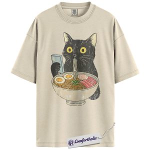 Ramen Cat Shirt, Funny Noodle Lover Graphic Tee, Cute Foodie Cat Mom T-Shirt, Gift for Cat Lovers & Ramen Fans, Comfort Colors Shirt