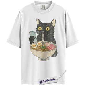 Alternative view of Ramen Cat Shirt, Funny Noodle Lover Graphic Tee, Cute Foodie Cat Mom T-Shirt, Gift for Cat Lovers & Ramen Fans, Comfort Colors Shirt