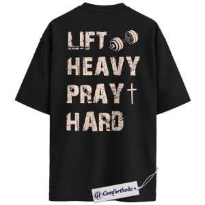 Lift Heavy Pray Hard Shirt, Vintage Gym Faith Graphic Tee, Christian Workout Motivation T-Shirt, Gift for Lifters Gym Lovers, Comfort Colors Shirt