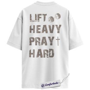 Alternative view of Lift Heavy Pray Hard Shirt, Vintage Gym Faith Graphic Tee, Christian Workout Motivation T-Shirt, Gift for Lifters Gym Lovers, Comfort Colors Shirt