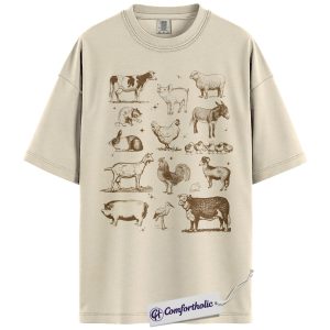 Farm Animal Shirt, Vintage Barnyard Graphic Tee, Chicken Cow Pig Goat T-Shirt, Funny Gift for Animal Lovers, Comfort Colors Shirt