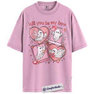Will You Be My Boo Shirt, Cute Ghost Valentine Graphic Tee, Spooky Valentine T-Shirt, Funny Valentine Gift for Girlfriend & Boyfriend, Comfort Colors Shirt
