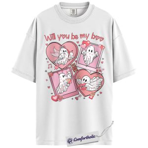 Alternative view of Will You Be My Boo Shirt, Cute Ghost Valentine Graphic Tee, Spooky Valentine T-Shirt, Funny Valentine Gift for Girlfriend & Boyfriend, Comfort Colors Shirt