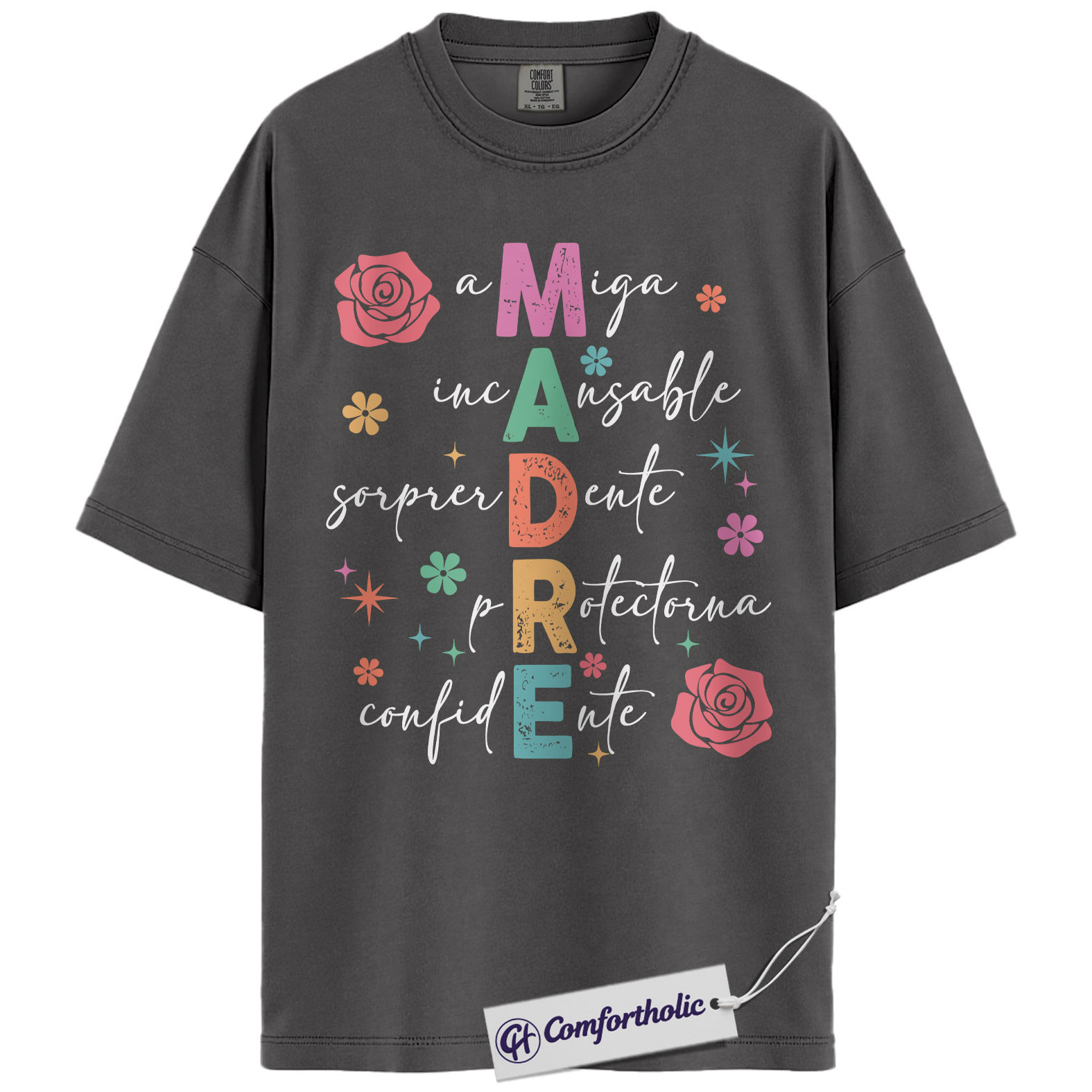 Madre Spanish Mom Shirt, Cute Floral Typography Graphic Tee, Latina Mama T-Shirt, Funny Mother’s Day Gift for Mom Abuela, Comfort Colors Shirt - Image 4